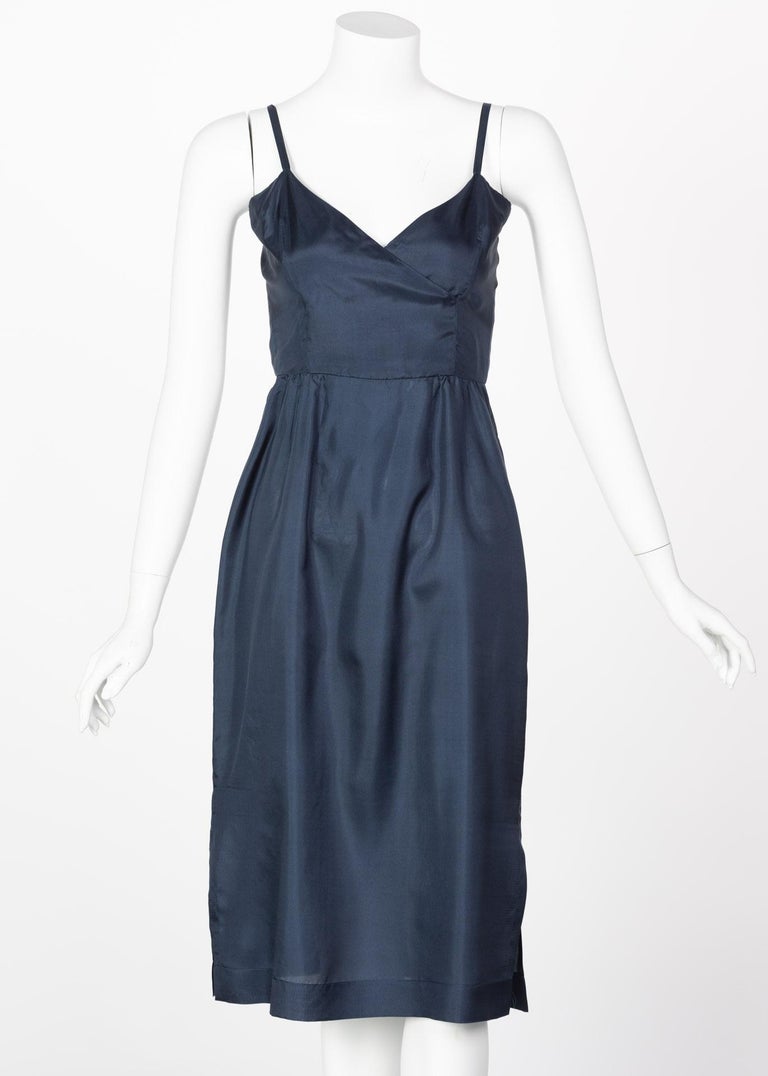 Givenchy Blue Silk Organza Floral Print Dress, 1970s