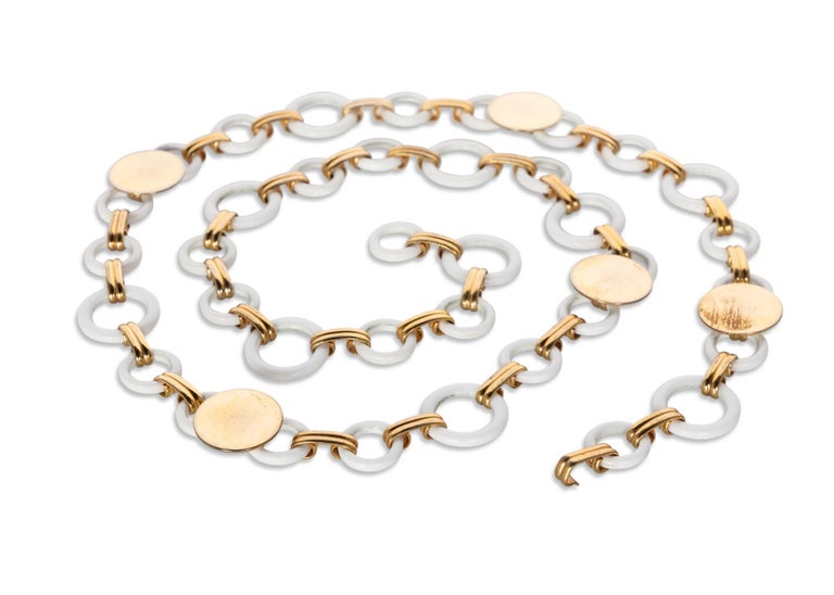 Yves Saint Laurent White Lucite Gold Rings Necklace Belt YSL, 1970s