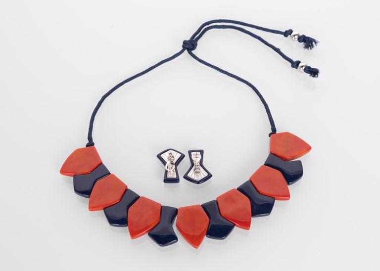 Yves Saint Laurent Bakelite Necklace Earrings Set Limited Edition YSL, 1970s