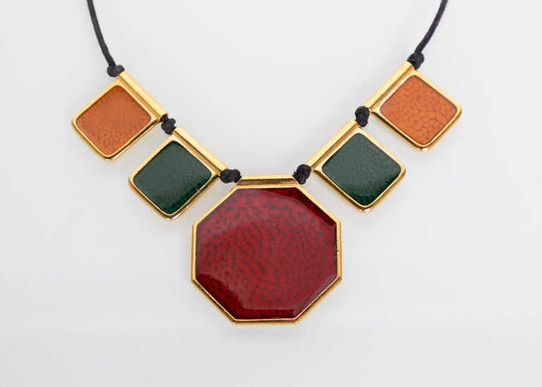 Yves Saint Laurent Colorful Enamel Gold Limited Edition Necklace YSL, 1970s