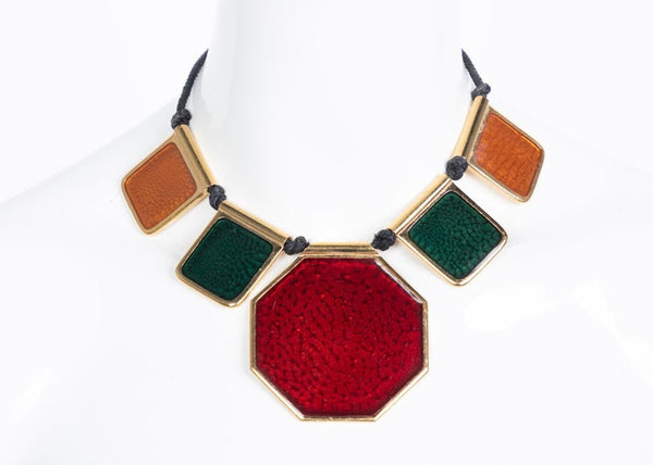 Yves Saint Laurent Colorful Enamel Gold Limited Edition Necklace YSL, 1970s