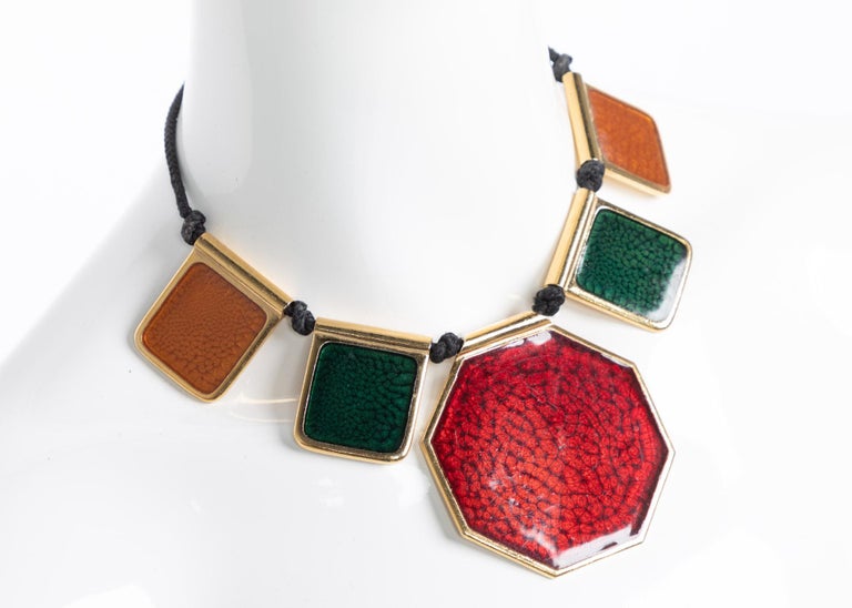 Yves Saint Laurent Colorful Enamel Gold Limited Edition Necklace YSL, 1970s