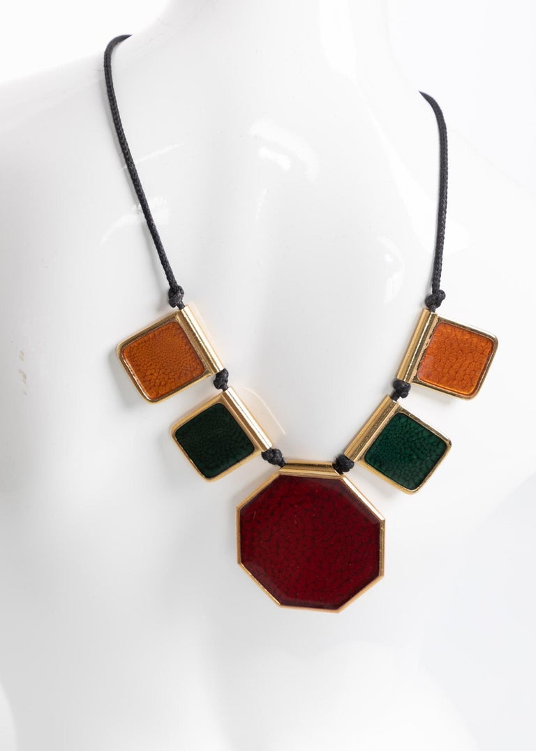 Yves Saint Laurent Colorful Enamel Gold Limited Edition Necklace YSL, 1970s
