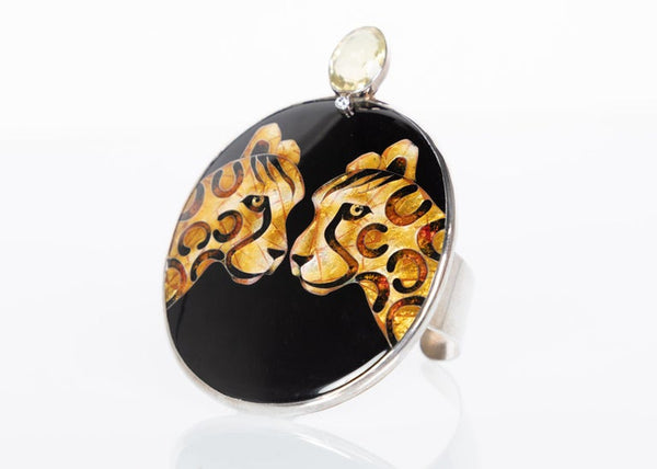 Sopho Gongliashvili Cloisonńe Enamel Leopard Topaz Cuff Bracelet
