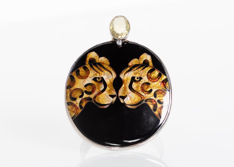 Sopho Gongliashvili Cloisonńe Enamel Leopard Topaz Cuff Bracelet