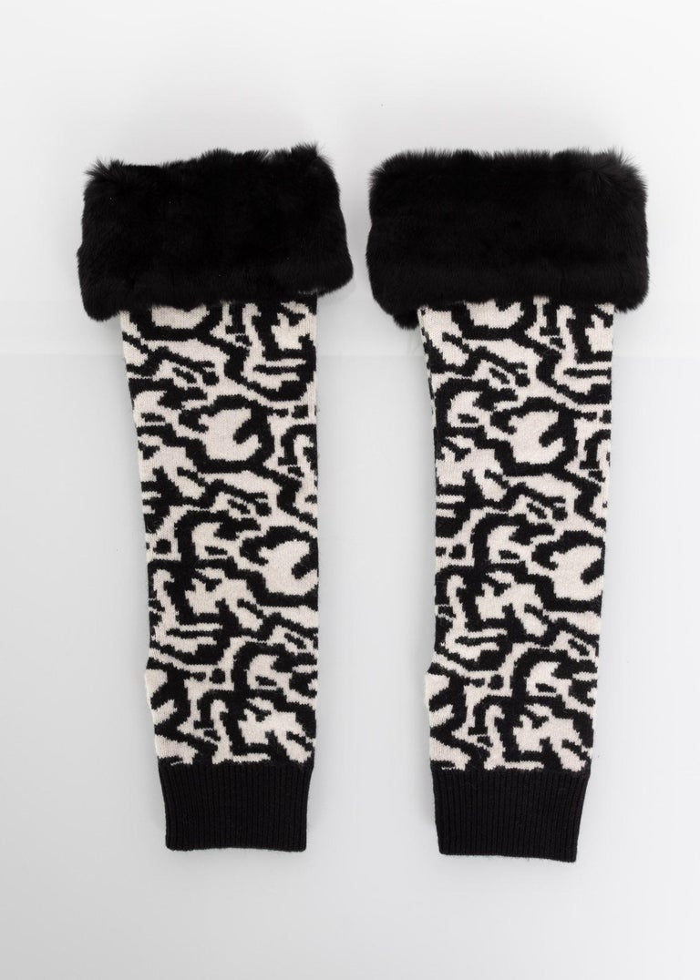 Etro Black and White Cashmere Fur Arm Warmers / Gloves