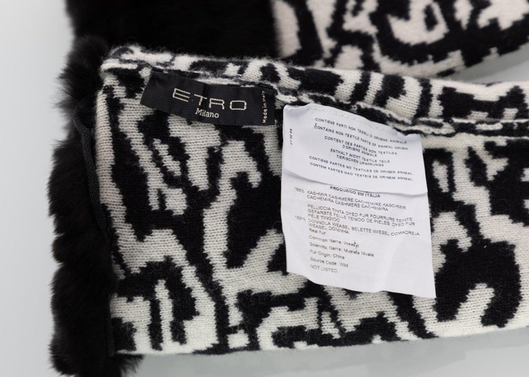 Etro Black and White Cashmere Fur Arm Warmers / Gloves