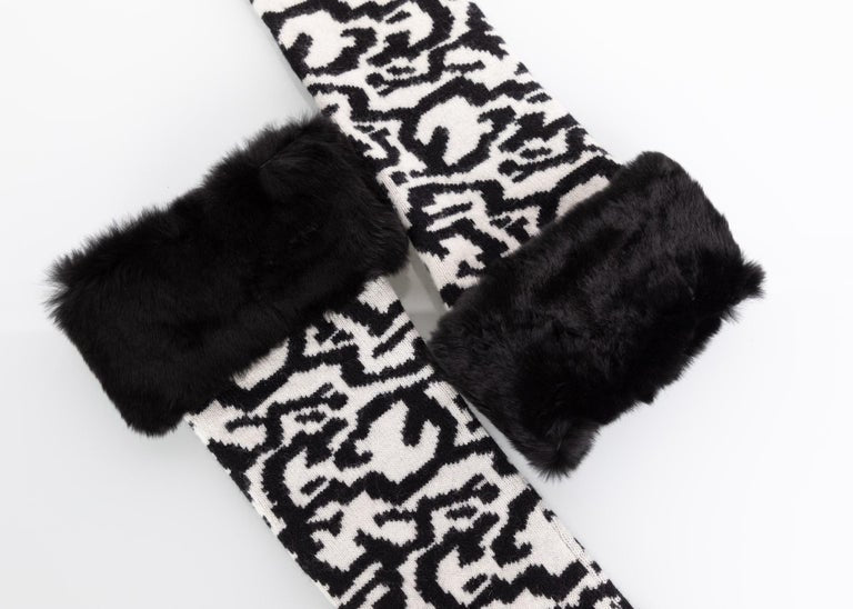 Etro Black and White Cashmere Fur Arm Warmers / Gloves