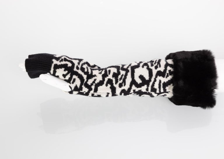 Etro Black and White Cashmere Fur Arm Warmers / Gloves