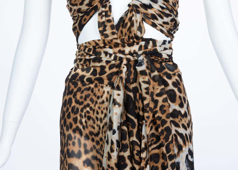 Yves Saint Laurent by Tom Ford Silk Leopard Cut Out Maxi Dress YSL, 2002