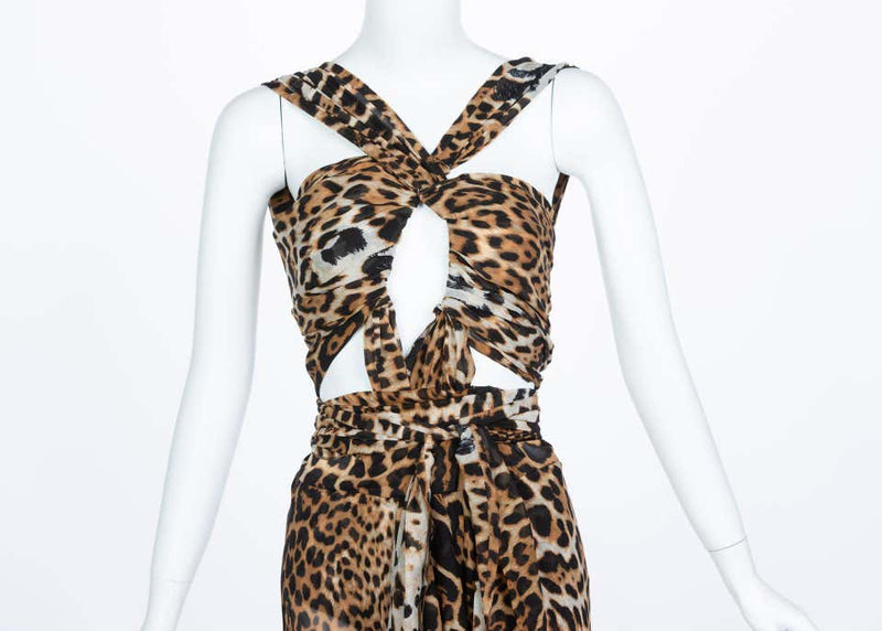 Yves Saint Laurent by Tom Ford Silk Leopard Cut Out Maxi Dress YSL, 2002