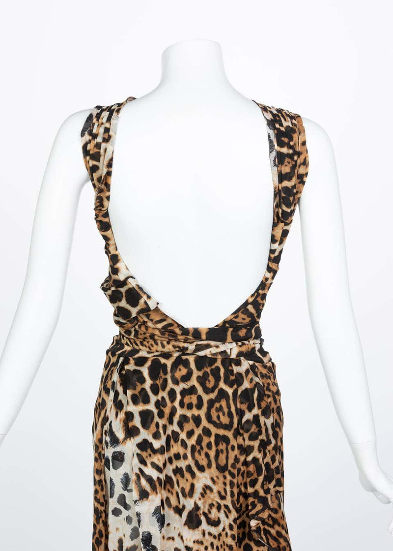 Yves Saint Laurent by Tom Ford Silk Leopard Cut Out Maxi Dress YSL, 2002