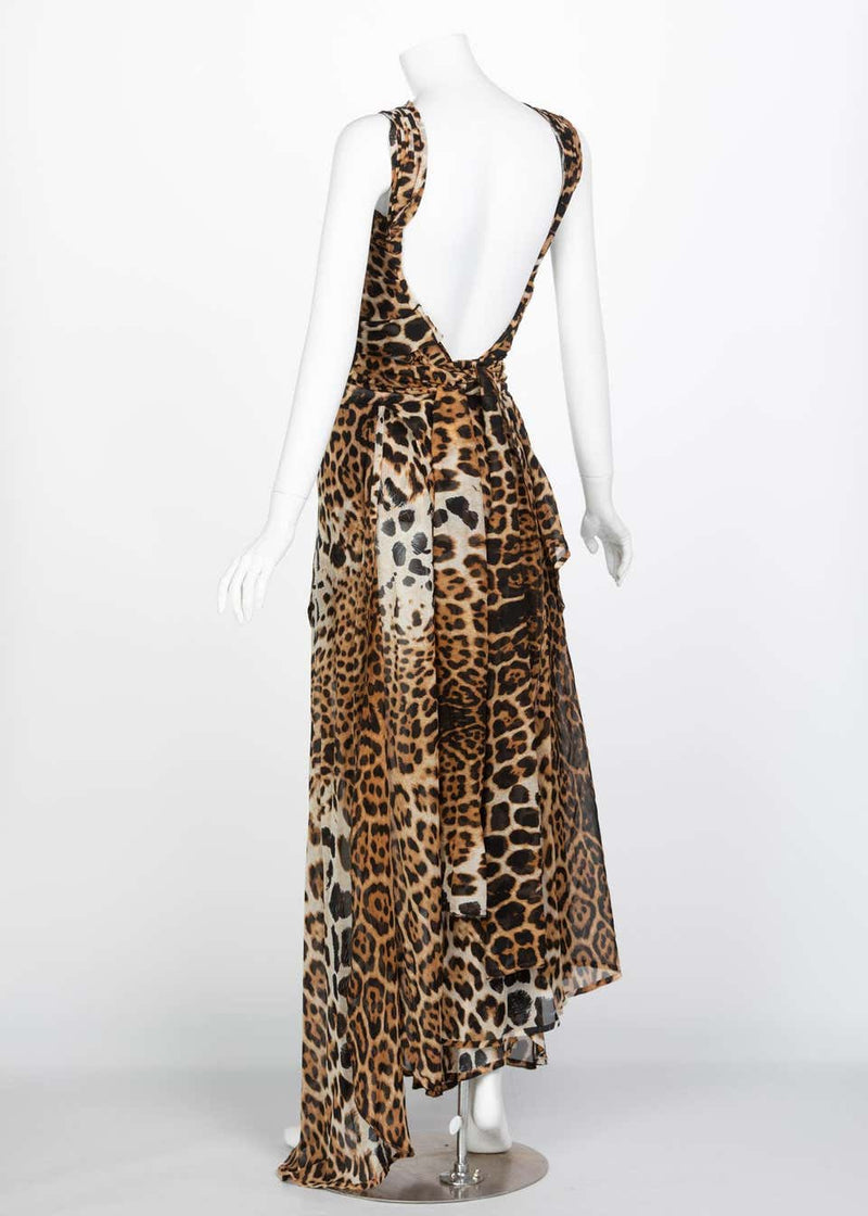 Yves Saint Laurent by Tom Ford Silk Leopard Cut Out Maxi Dress YSL, 2002