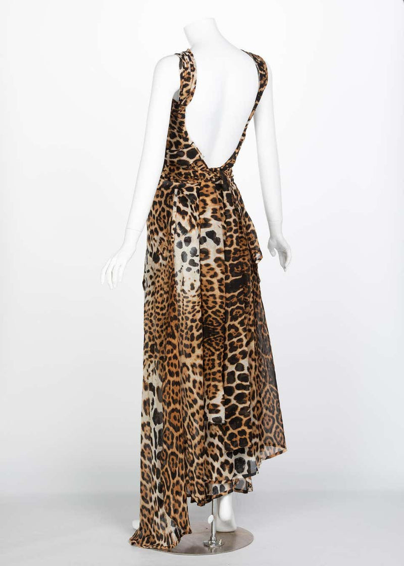 Yves Saint Laurent by Tom Ford Silk Leopard Cut Out Maxi Dress YSL, 2002