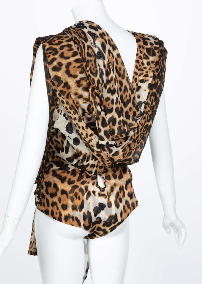 Yves Saint Laurent by Tom Ford Silk Leopard Cut Out Maxi Dress YSL, 2002