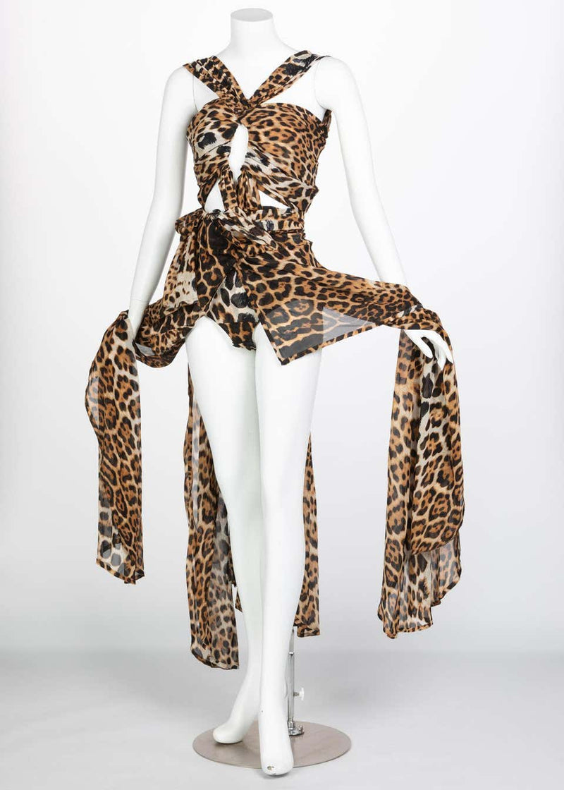 Yves Saint Laurent by Tom Ford Silk Leopard Cut Out Maxi Dress YSL, 2002