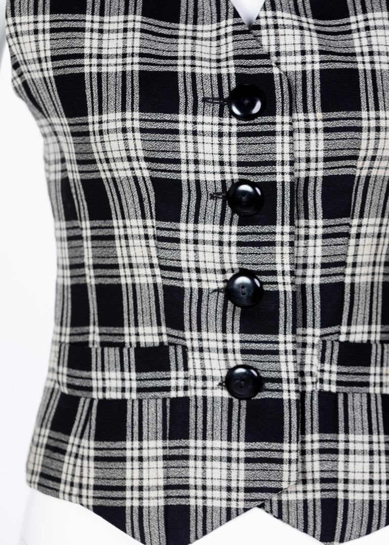 1990s Yves Saint Laurent Black White Plaid Vest YSL