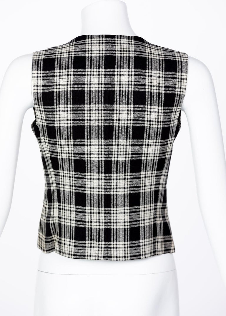 1990s Yves Saint Laurent Black White Plaid Vest YSL