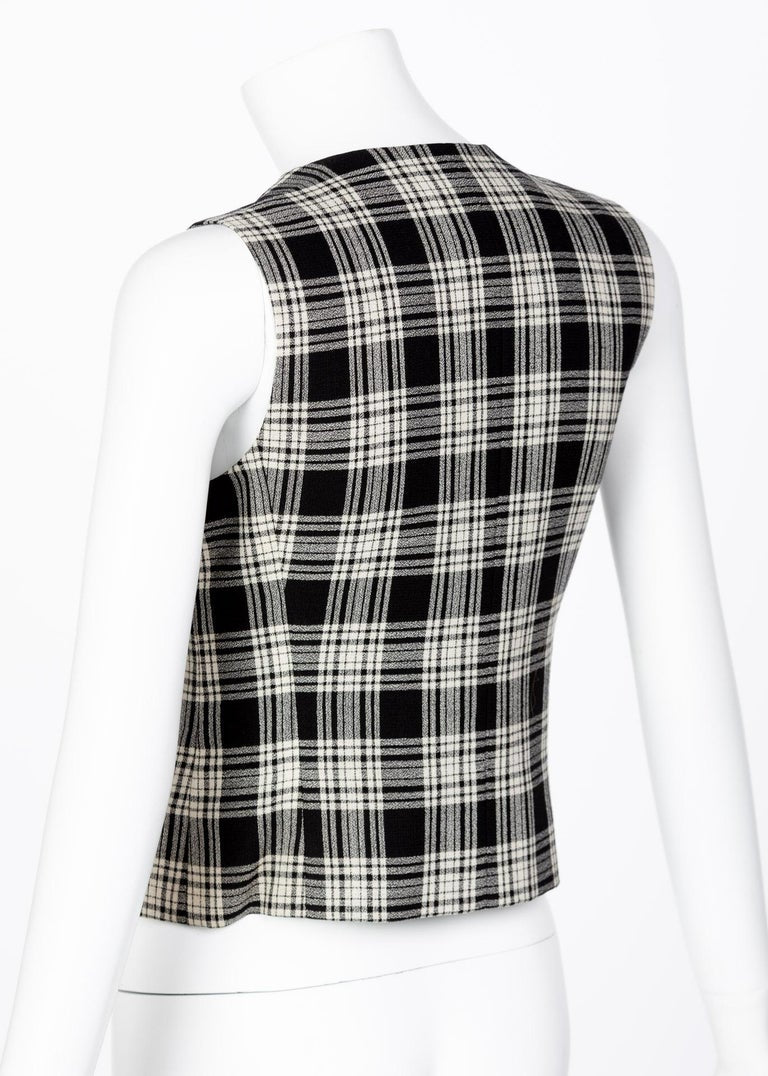 1990s Yves Saint Laurent Black White Plaid Vest YSL