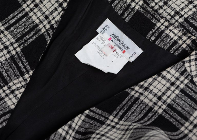 1990s Yves Saint Laurent Black White Plaid Vest YSL