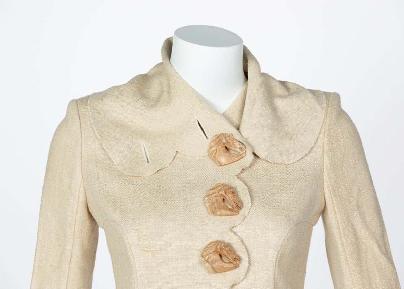 Chloé by Stella McCartney Beige Silk Wood Horse Button Skirt Suit, Runway 2001