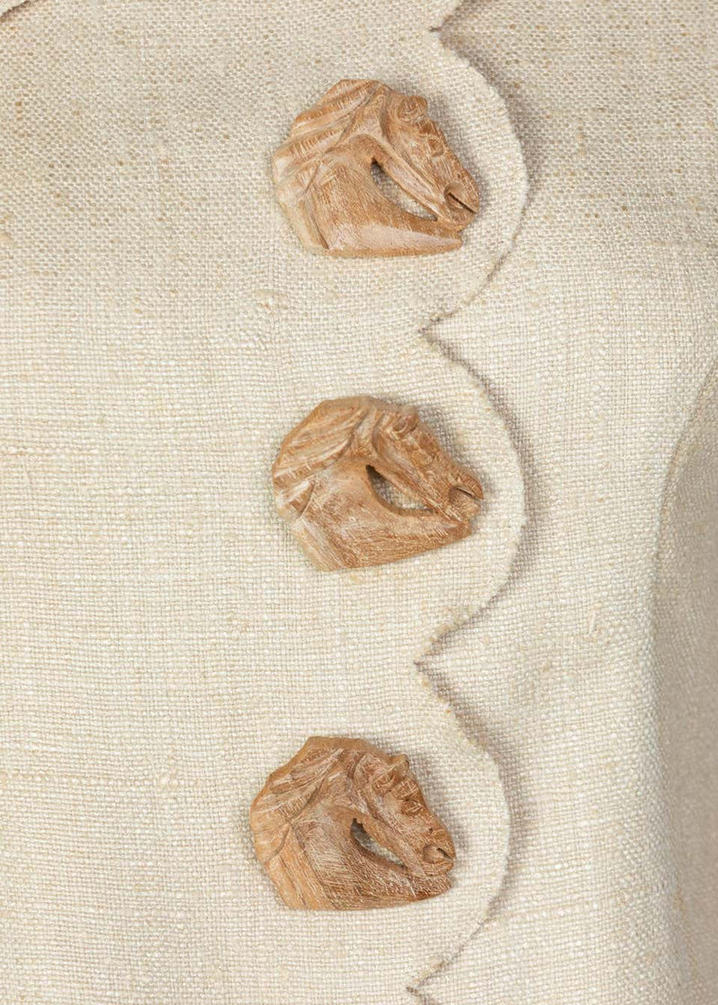 Chloé by Stella McCartney Beige Silk Wood Horse Button Skirt Suit, Runway 2001