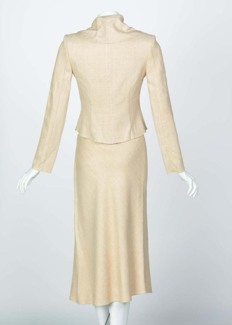 Chloé by Stella McCartney Beige Silk Wood Horse Button Skirt Suit, Runway 2001