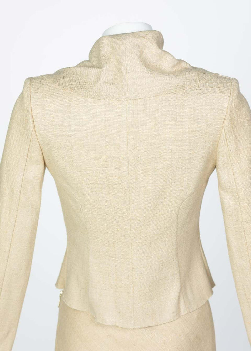 Chloé by Stella McCartney Beige Silk Wood Horse Button Skirt Suit, Runway 2001
