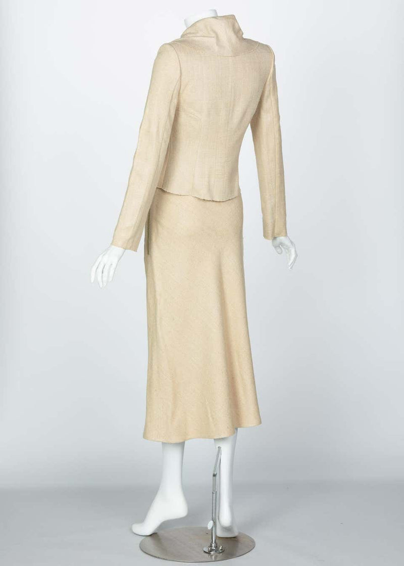 Chloé by Stella McCartney Beige Silk Wood Horse Button Skirt Suit, Runway 2001