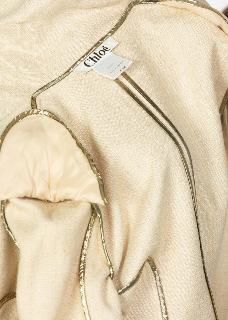 Chloé by Stella McCartney Beige Silk Wood Horse Button Skirt Suit, Runway 2001