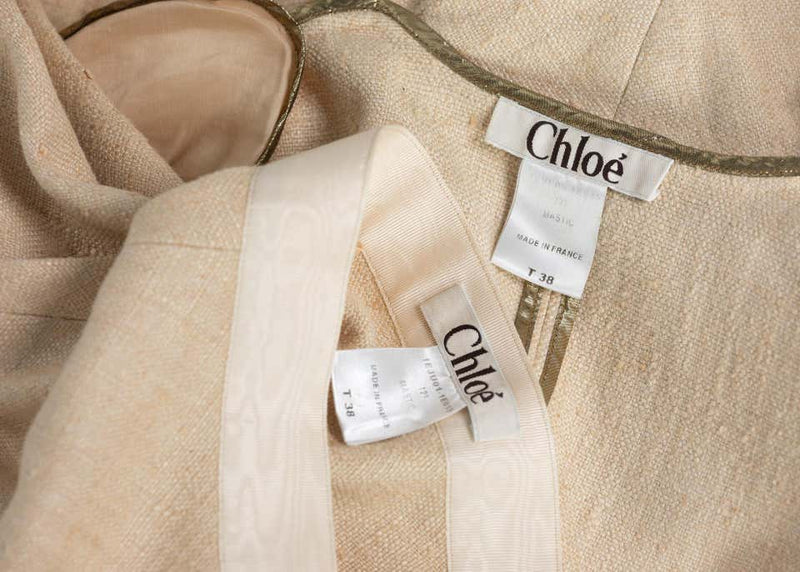 Chloé by Stella McCartney Beige Silk Wood Horse Button Skirt Suit, Runway 2001