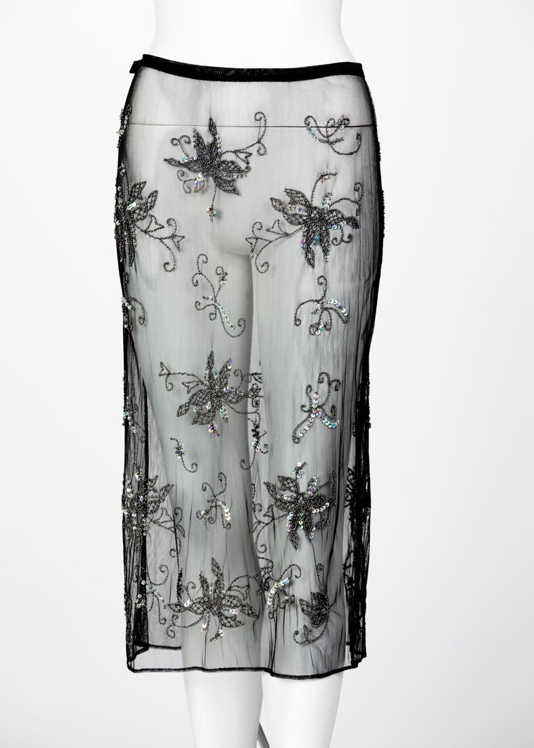 Alessandro Dell Acqua Embroidered Beaded Overlay Sheer Skirt