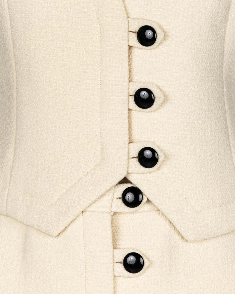 1960s Pauline Trigere Ivory & Black Tailored Vest Skirt Suit