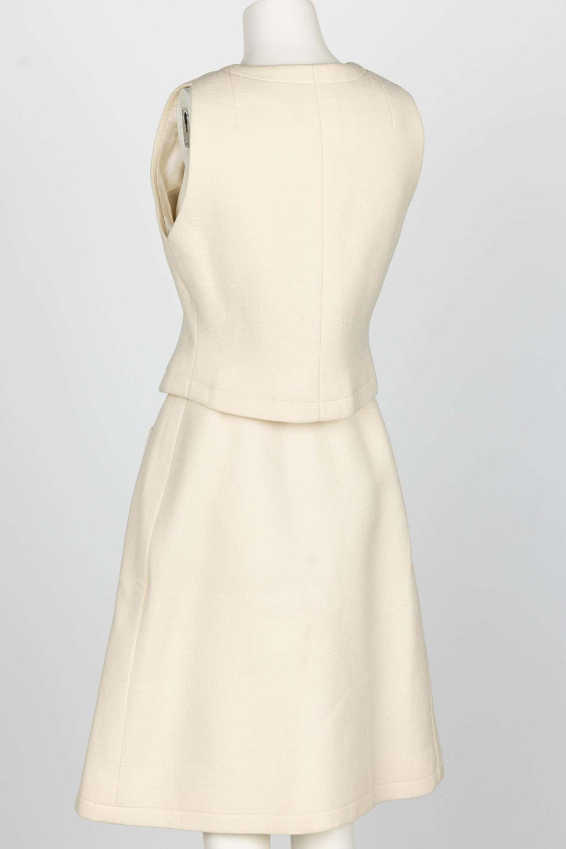 1960s Pauline Trigere Ivory & Black Tailored Vest Skirt Suit