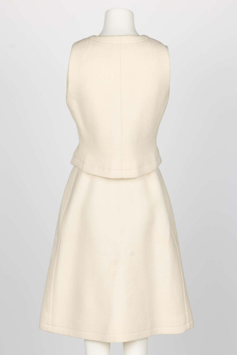 1960s Pauline Trigere Ivory & Black Tailored Vest Skirt Suit