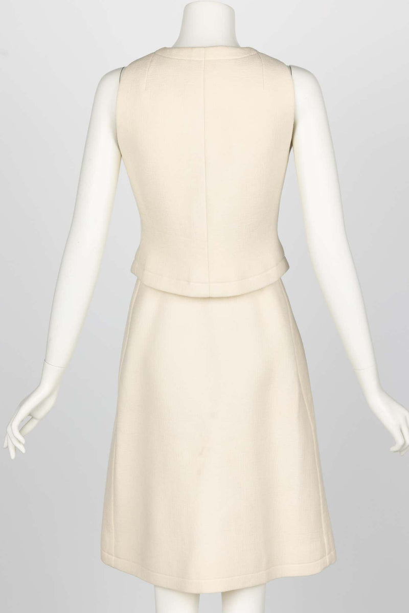 1960s Pauline Trigere Ivory & Black Tailored Vest Skirt Suit