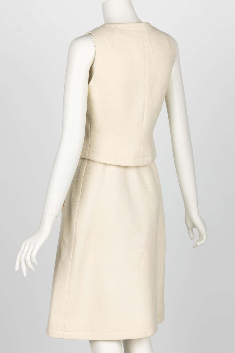 1960s Pauline Trigere Ivory & Black Tailored Vest Skirt Suit