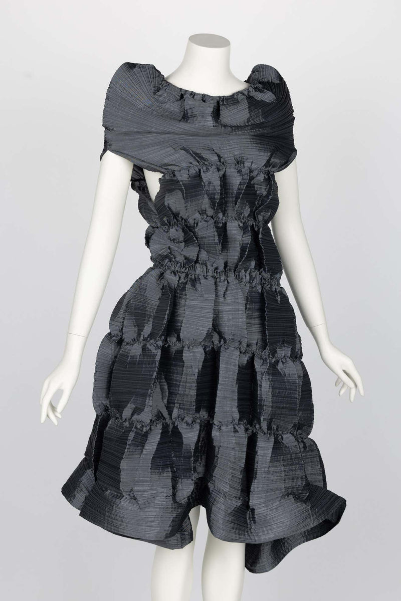 Issey Miyake Fête Silver Grey Pleats Midi Dress, Spring 2008
