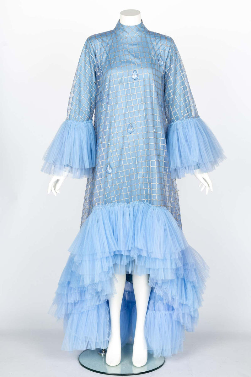 Sky Blue Crystal Tear Drop Couture Gown