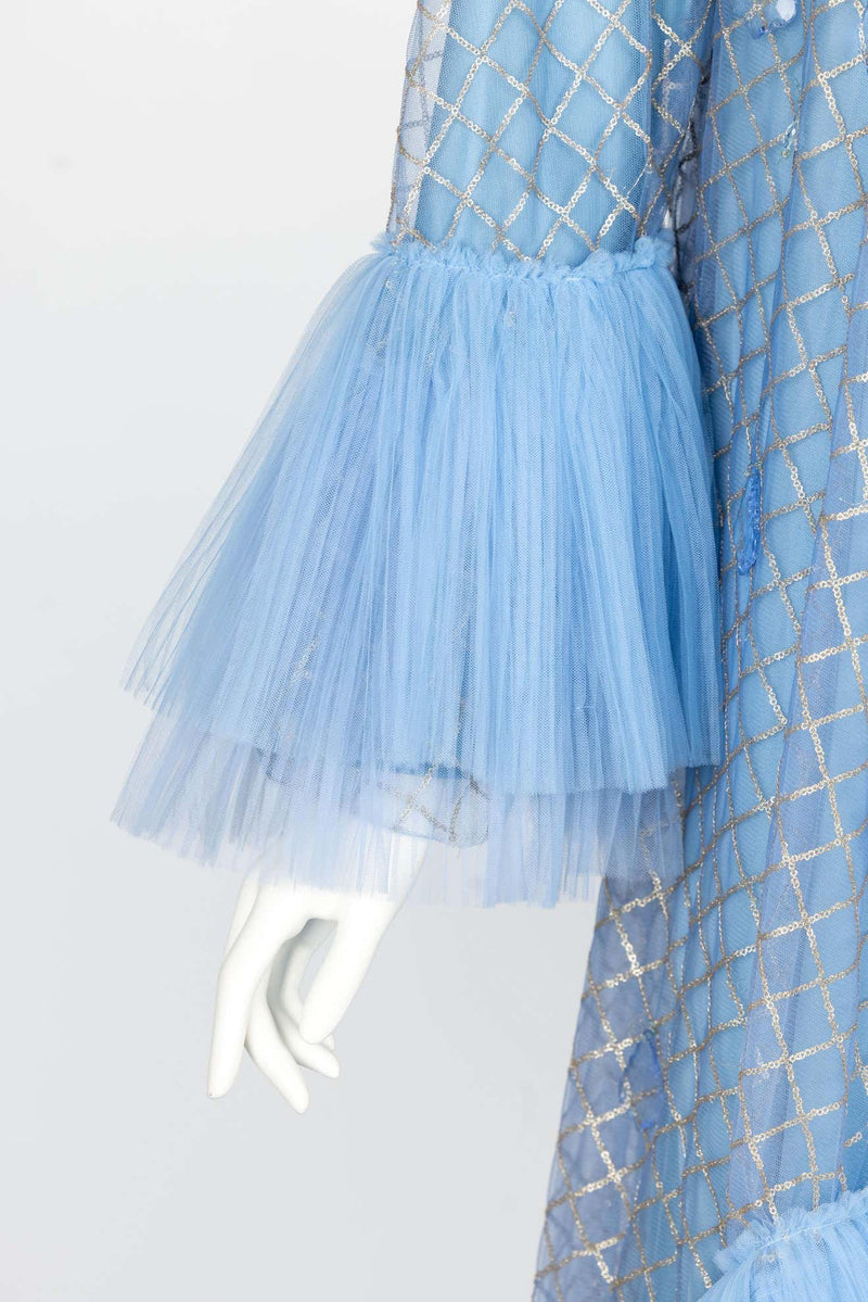Sky Blue Crystal Tear Drop Couture Gown