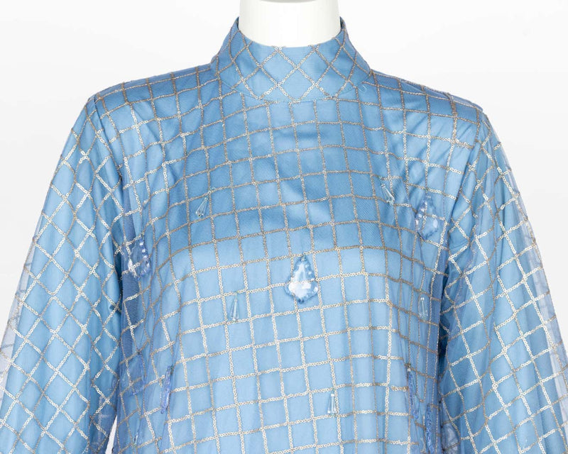 Sky Blue Crystal Tear Drop Couture Gown