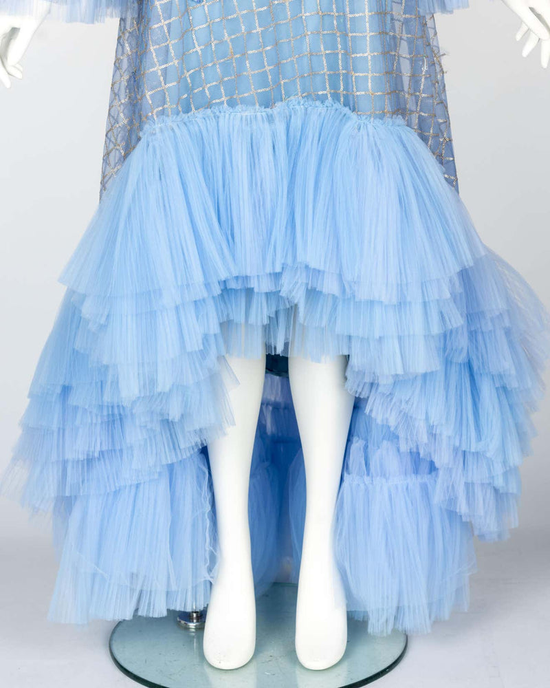 Sky Blue Crystal Tear Drop Couture Gown