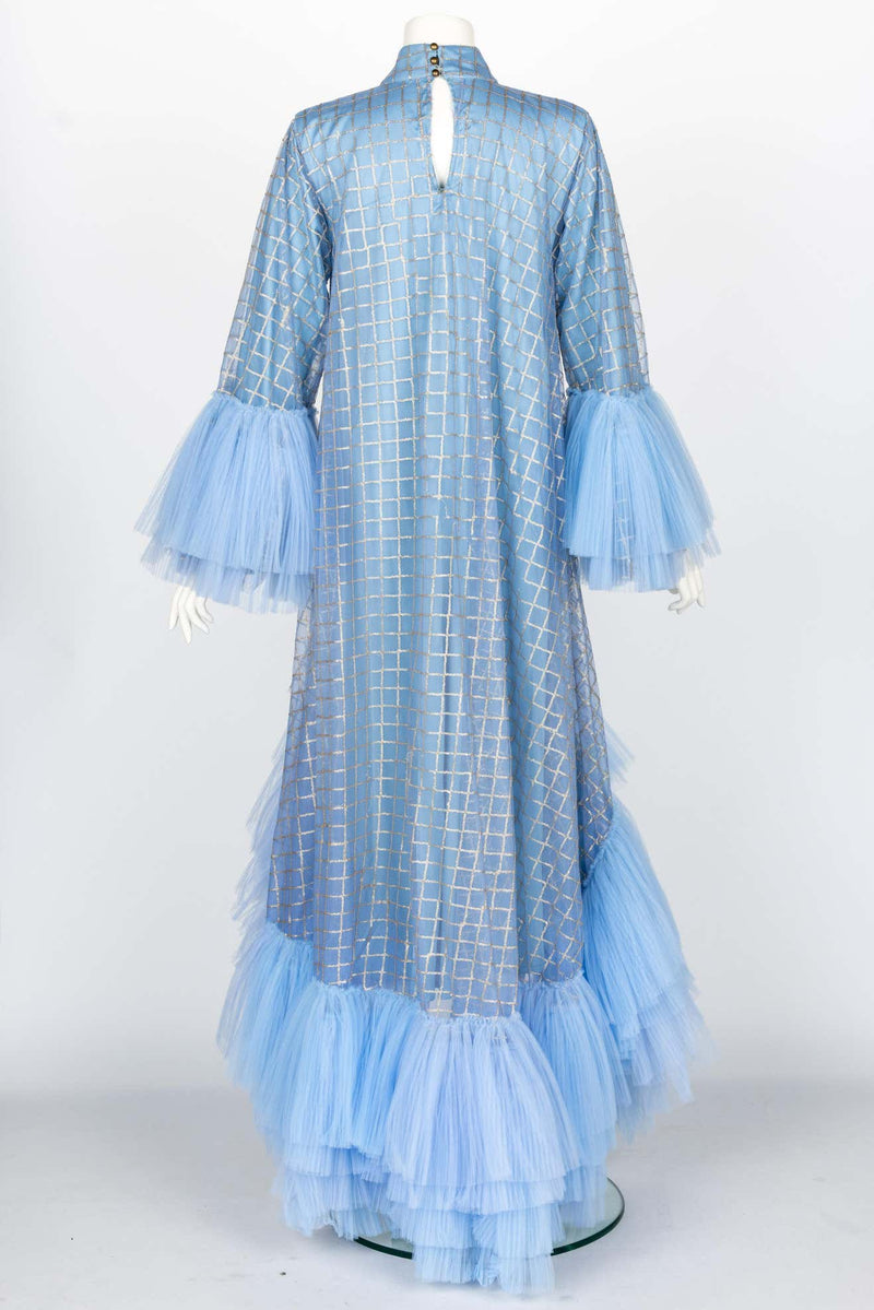 Sky Blue Crystal Tear Drop Couture Gown