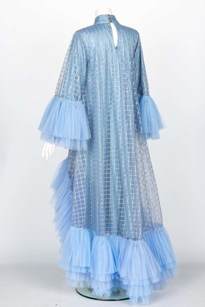 Sky Blue Crystal Tear Drop Couture Gown