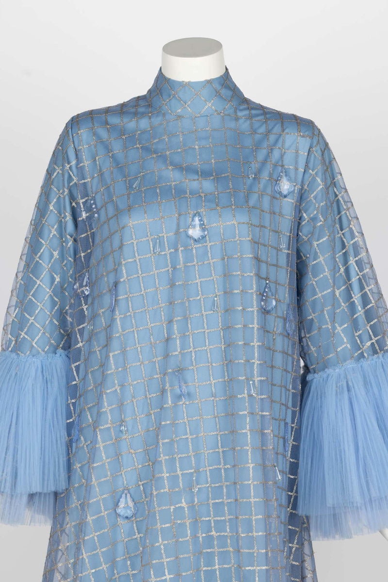 Sky Blue Crystal Tear Drop Couture Gown