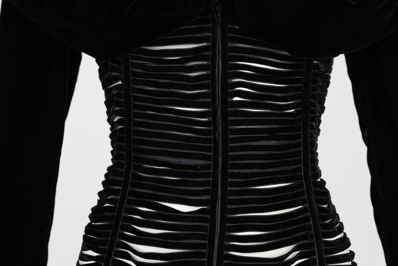 Giorgio Armani Black Velvet Cut Out Ribbon Corset Jacket