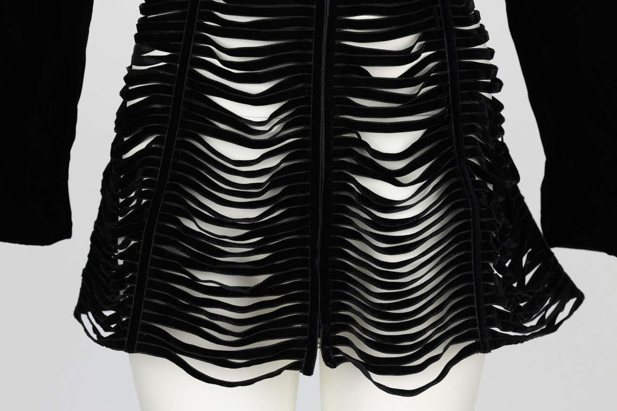 Giorgio Armani Black Velvet Cut Out Ribbon Corset Jacket