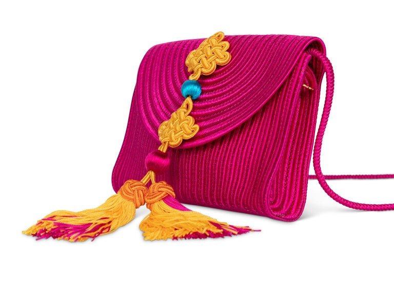 Yves Saint Laurent YSL Pink Passementerie Yellow Tassel Shoulder Bag ,1990s