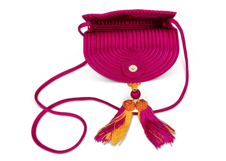 Yves Saint Laurent YSL Pink Passementerie Yellow Tassel Shoulder Bag ,1990s