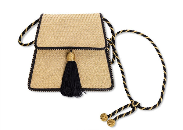 Vintage Bottega Veneta Gold Black Silk Tassel Evening Bag